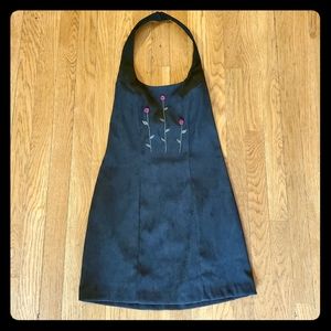 Vintage 90s ALL THAT JAZZ Halter FAUX SUEDE Dress